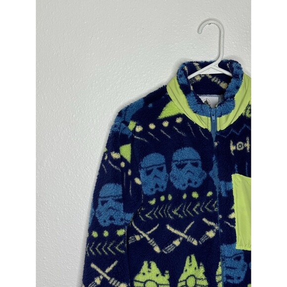 Disney Star Wars Sherpa Fleece Full Zip Jacket Stormtrooper Sz XS Navy AOP - Picture 2 of 14